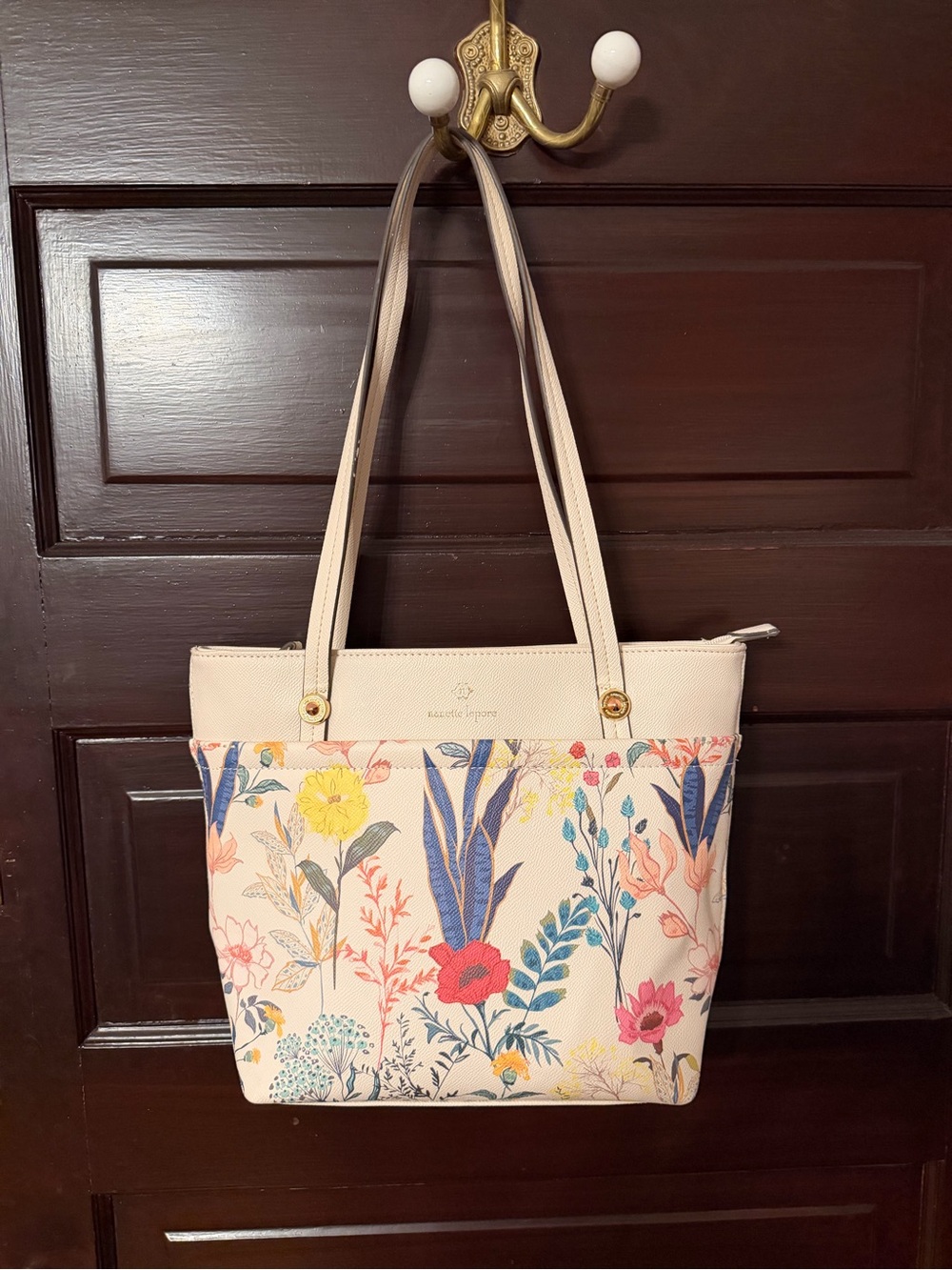 Nanette Lepore Cream Shoulder Bag with Multicolor Floral Print